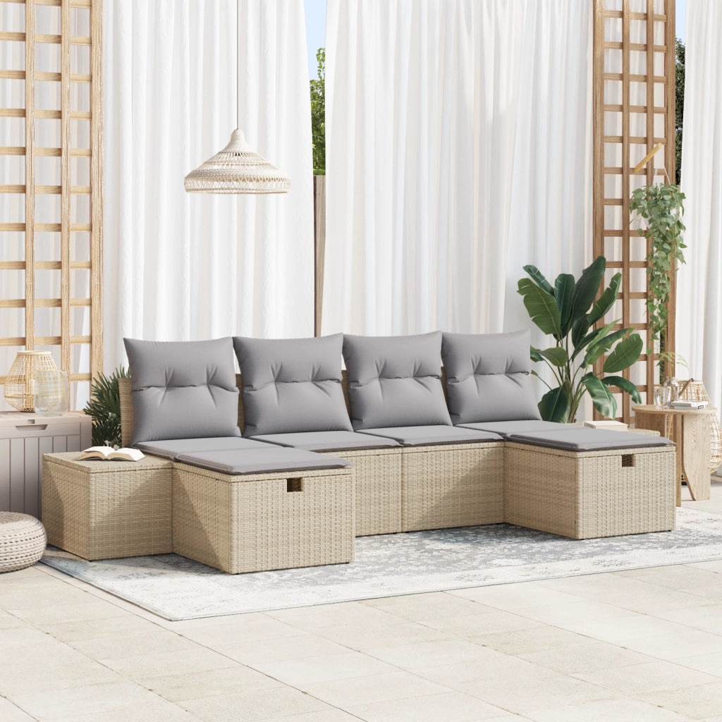 Set di Divani da Giardino 6 Pezzi con Cuscini Beige Polyrattan