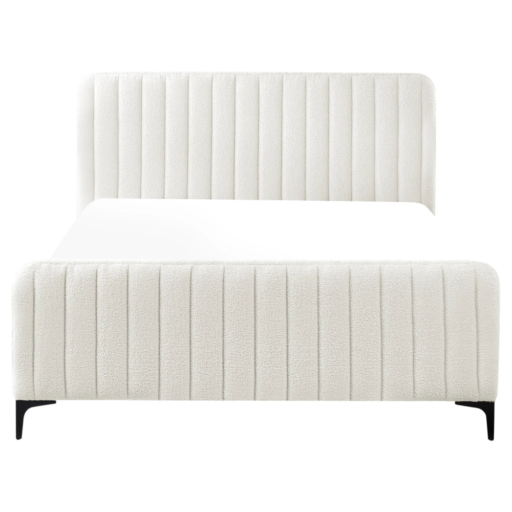 Letto in bouclé bianco sporco UE Matrimoniale 140 x 200 cm Testiera Imbottita con Gambe in metallo Design moderno