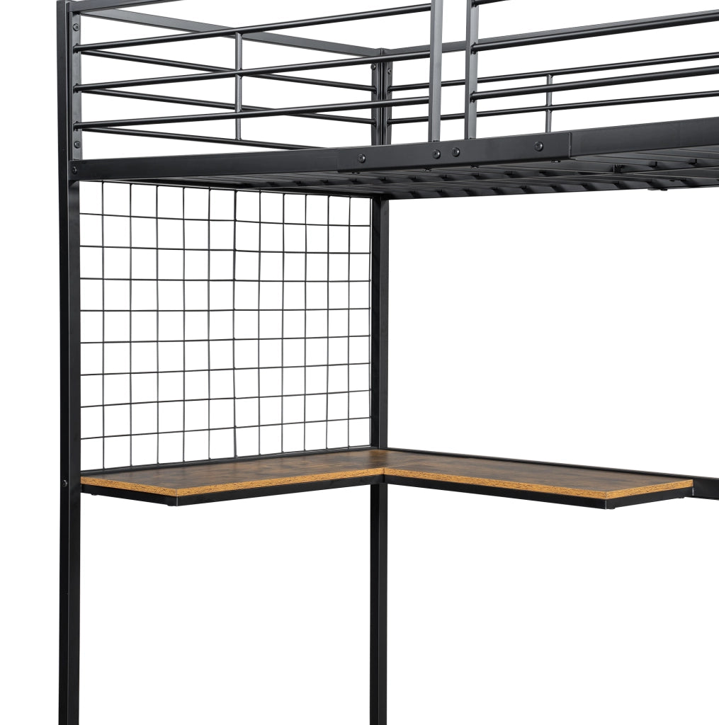Letto a soppalco 90x200 cm con armadio e scale laterali nero e noce scuro