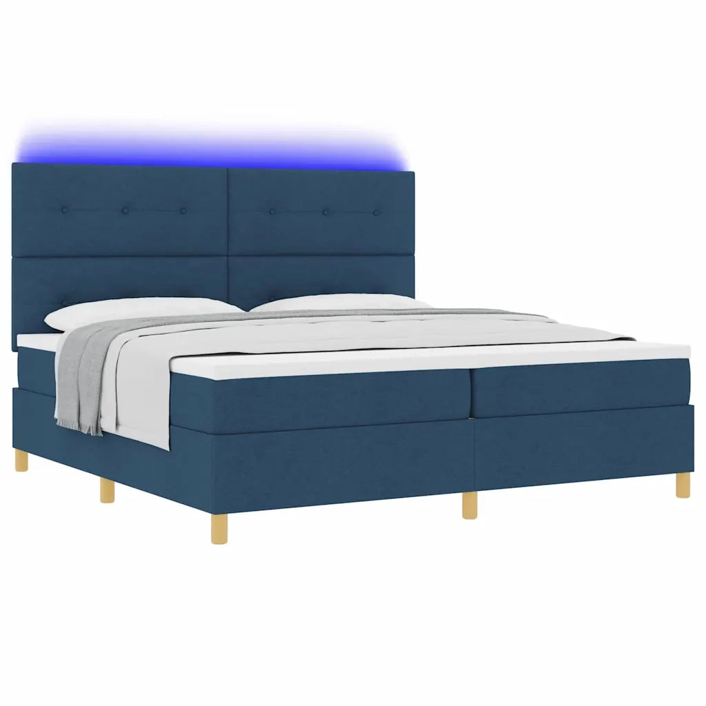 Letto a Sorgente LED con materasso Blu 200 x 200 cm Tessuto