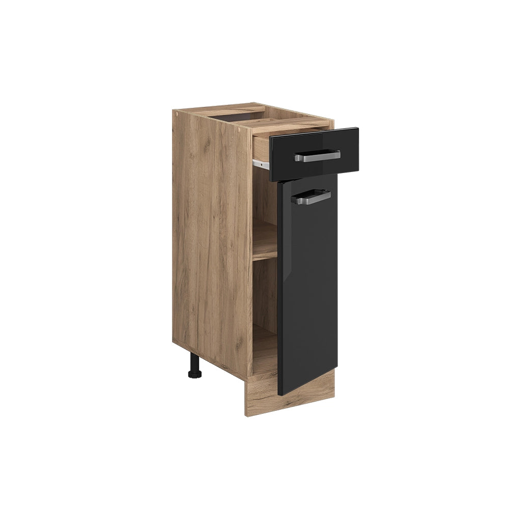 Vicco Mobiletto base per cucina Nero lucido 30 cm , PL Rovere