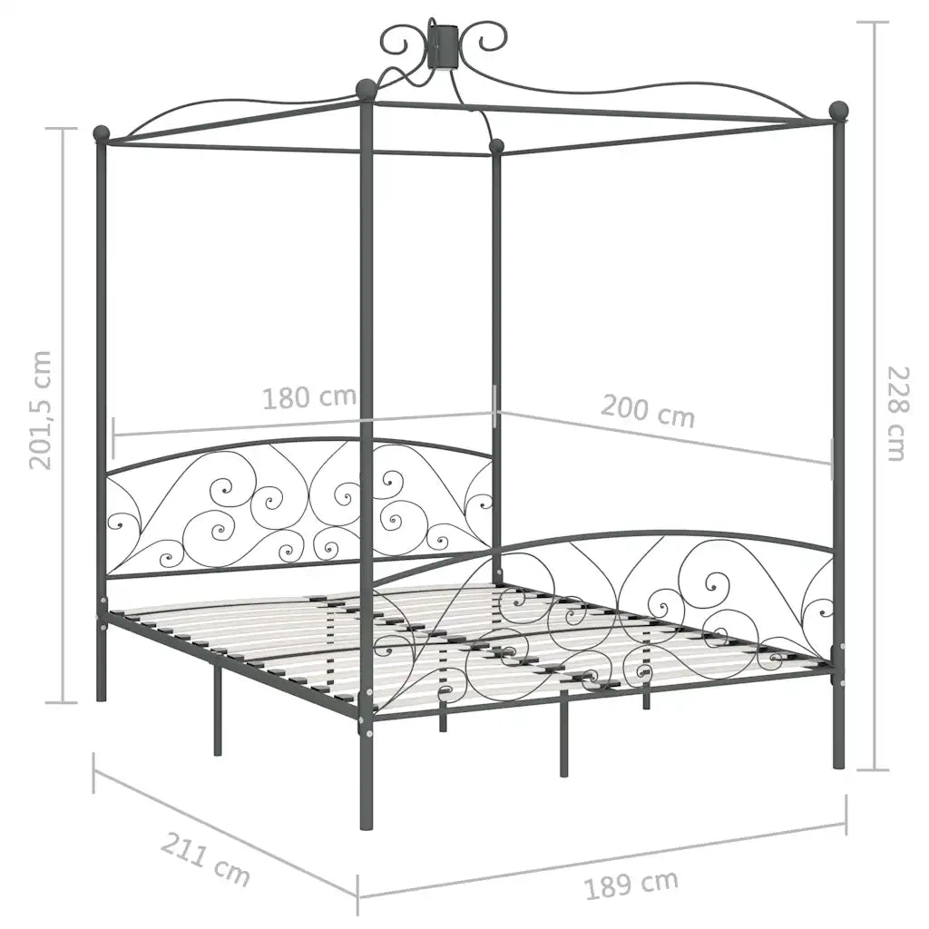 Letto matrimoniale | Letto per adulti | Letto a Baldacchino Grigio in Metallo 180x200 cm