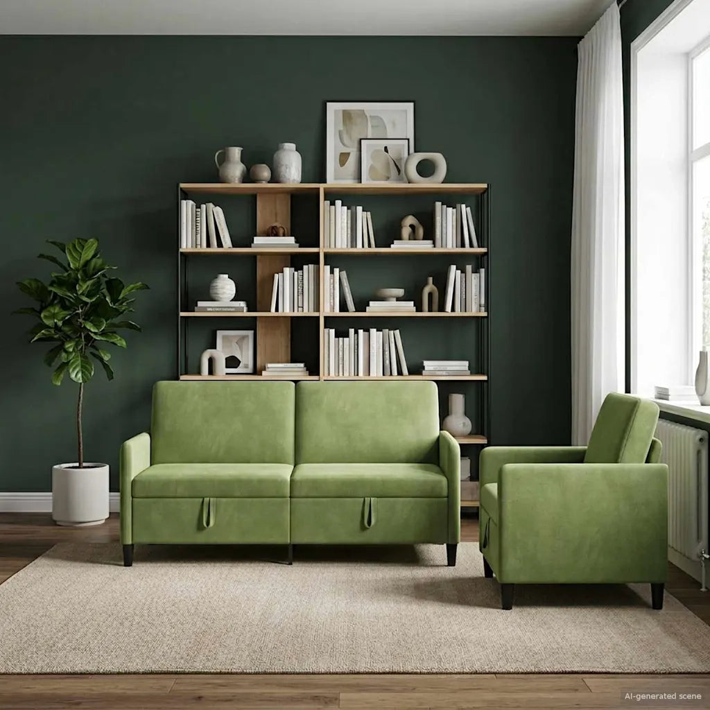 Set di Divani con Storage 2 pz Verde chiaro Poliestere 3429221