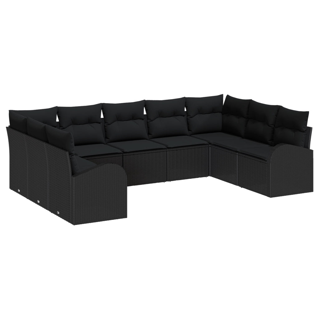 Set sofÃ¡ giardino 9 pezzi con cuscini in rattan nero