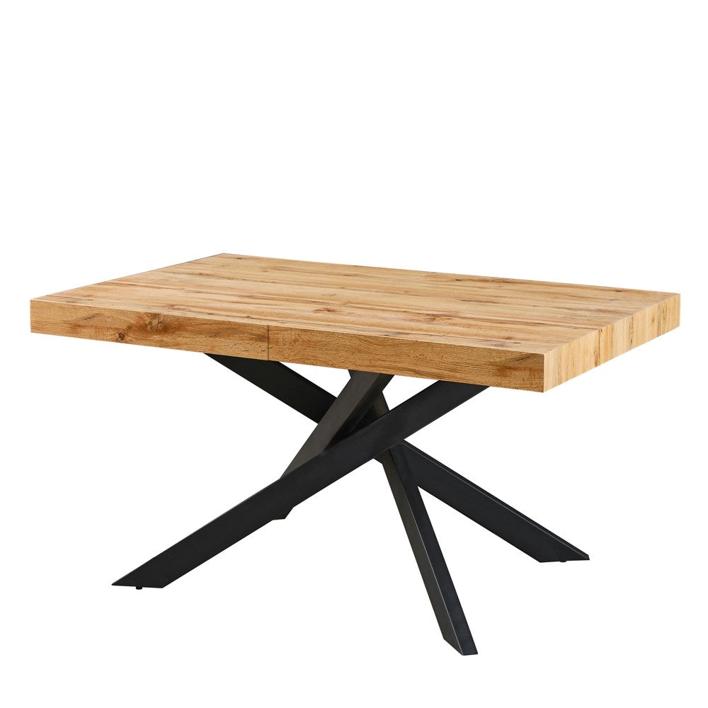 Tavolo rettangolare allungabile Belinda piano rovere e base nera 160x90x75