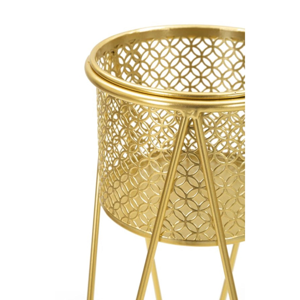 Set di 2 Vasi per Piante VKH405, Oro, Metallo, 21x20x46 cm