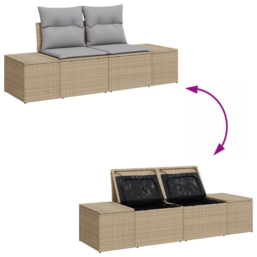 Set Divano da Giardino 4 Pezzi con Cuscini Beige Rattan Sintetico