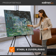 Cavalletto XL 60-180 cm, treppiede per tele in alluminio con borsa per il trasporto, per teli fino a 140 cm, supporto con ripiano
