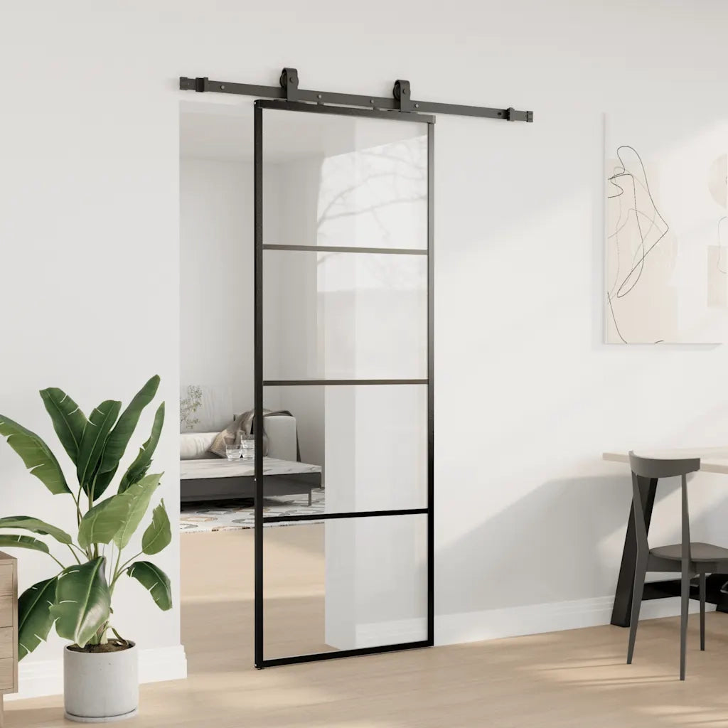Porta Scorrevole con Ferramenta Nera 76x205 cm in Vetro ESG