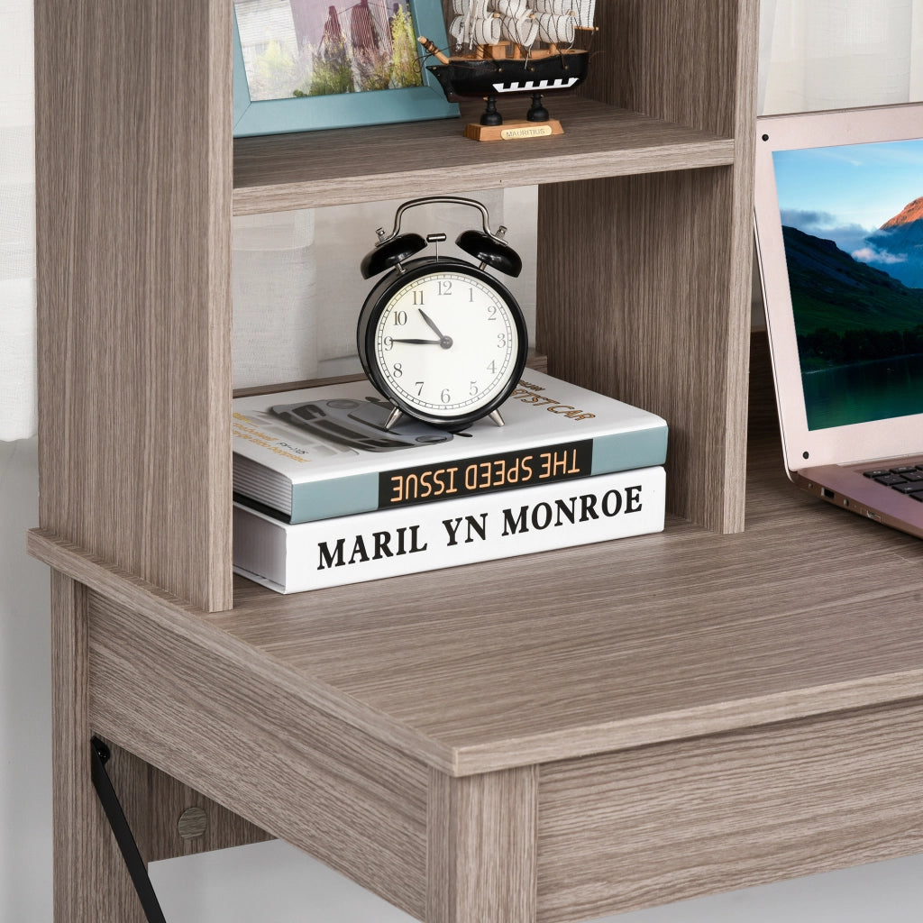 EasyComfort Scrivania per Computer Moderna con Ripiani Aperti, Scrivania con Libreria in Legno, Tavolo Porta PC per Computer, per Ufficio, Studio e Camera da Letto, 105x50x137.5cm, Marrone