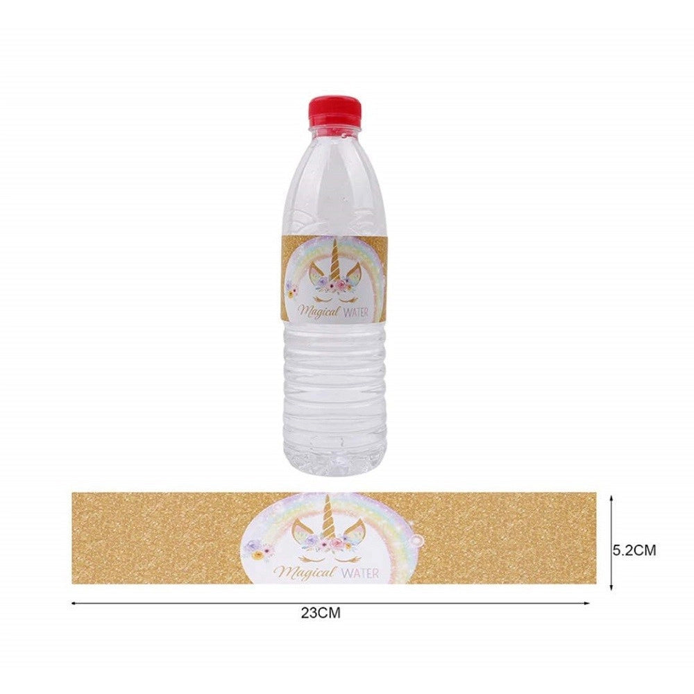 Trade Shop - Set 24 Stickers Unicorno Oro Con Scritta Happy Birthday Auguri Adesivi Bimbo Bimba Festa -