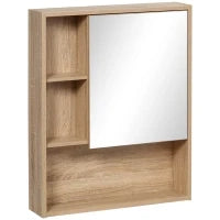 kleankin Armadietto Bagno a Specchio con Ripiani Regolabile, Specchio Bagno Contenitore con Porta Salvaspazio, Montaggio a Parete, 60x15x76 cm, Rovere