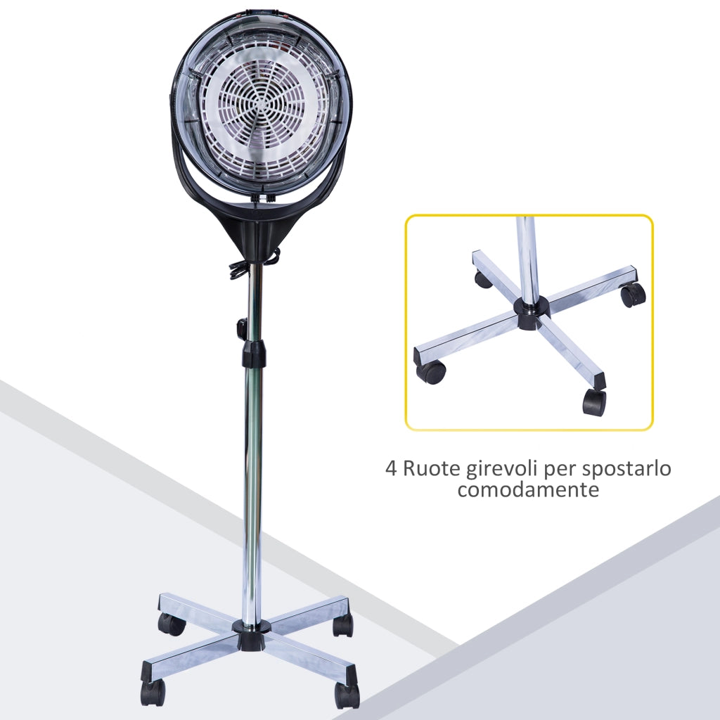 Casco Asciugacapelli con Timer e Ruote ¨C Zephmum ¨C Bianco 65x65x115-165 cm