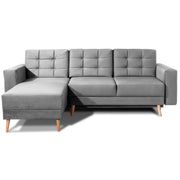 Divano ad angolo convertibile HASGARD 3 posti grigio 248x162 cm - con vano contenitore e piedi in legno