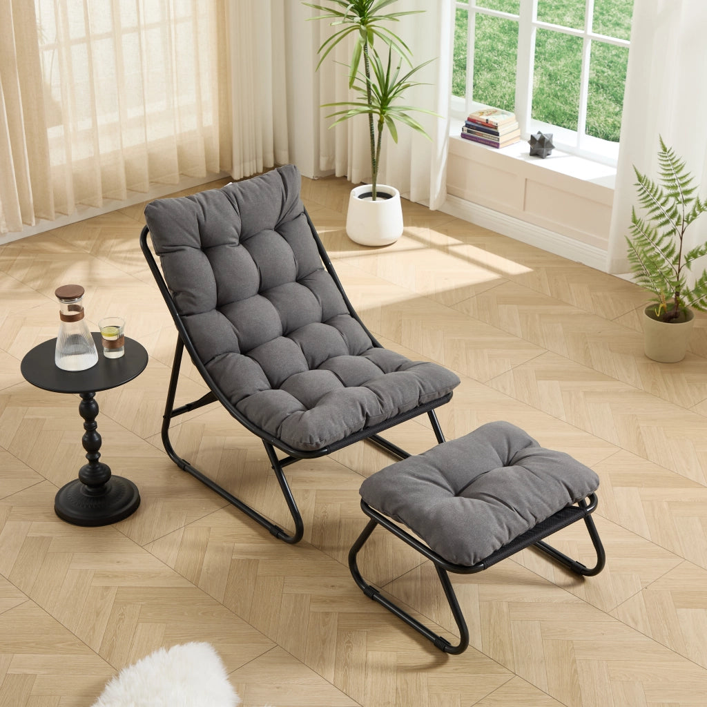 SEDIA DA ESTERNO CON POUF 65x78x86 cm Acciaio Grigio