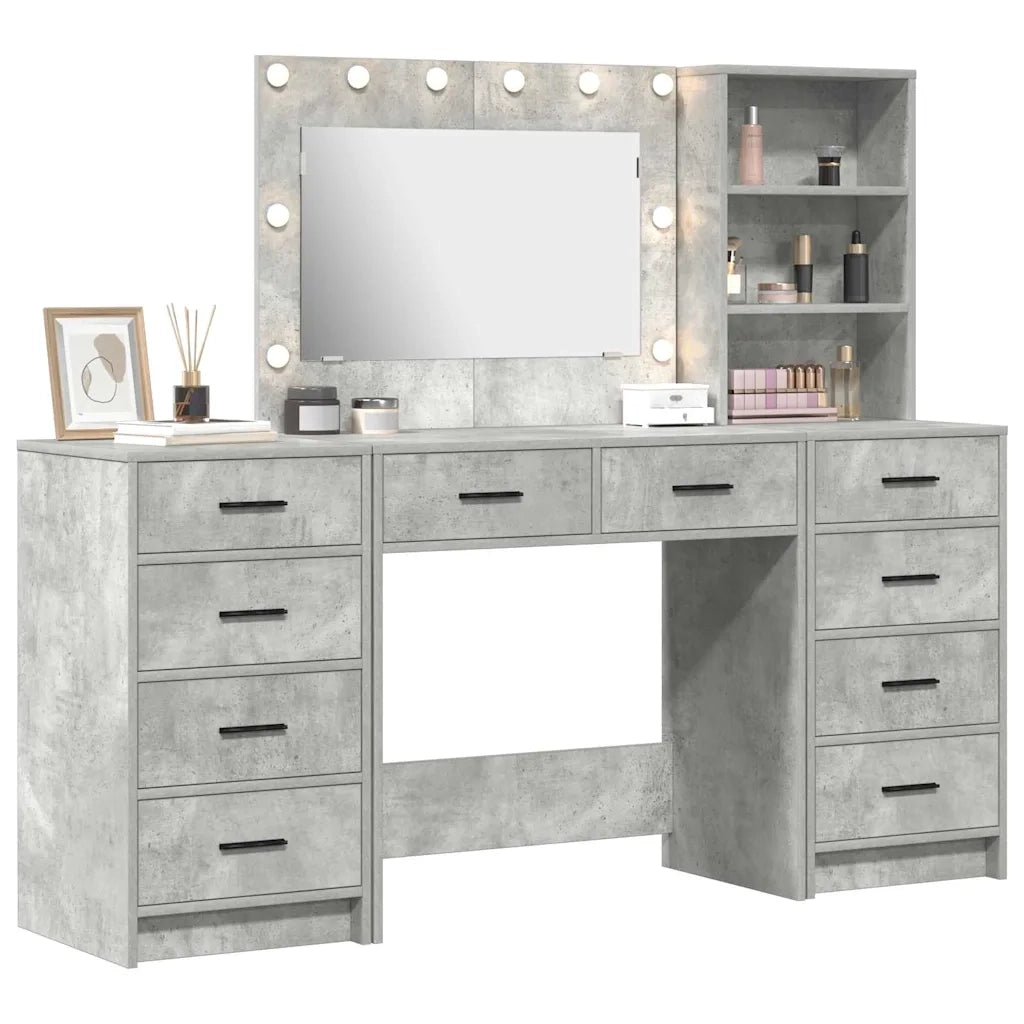 Toeletta | Tavolo da Trucco 3 pz Grigio cemento Legno multistrato