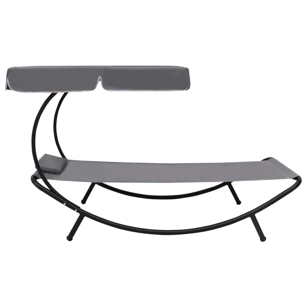 Lettino prendisole da esterno 200 cm con baldacchino e cuscino grigio 02_0012006