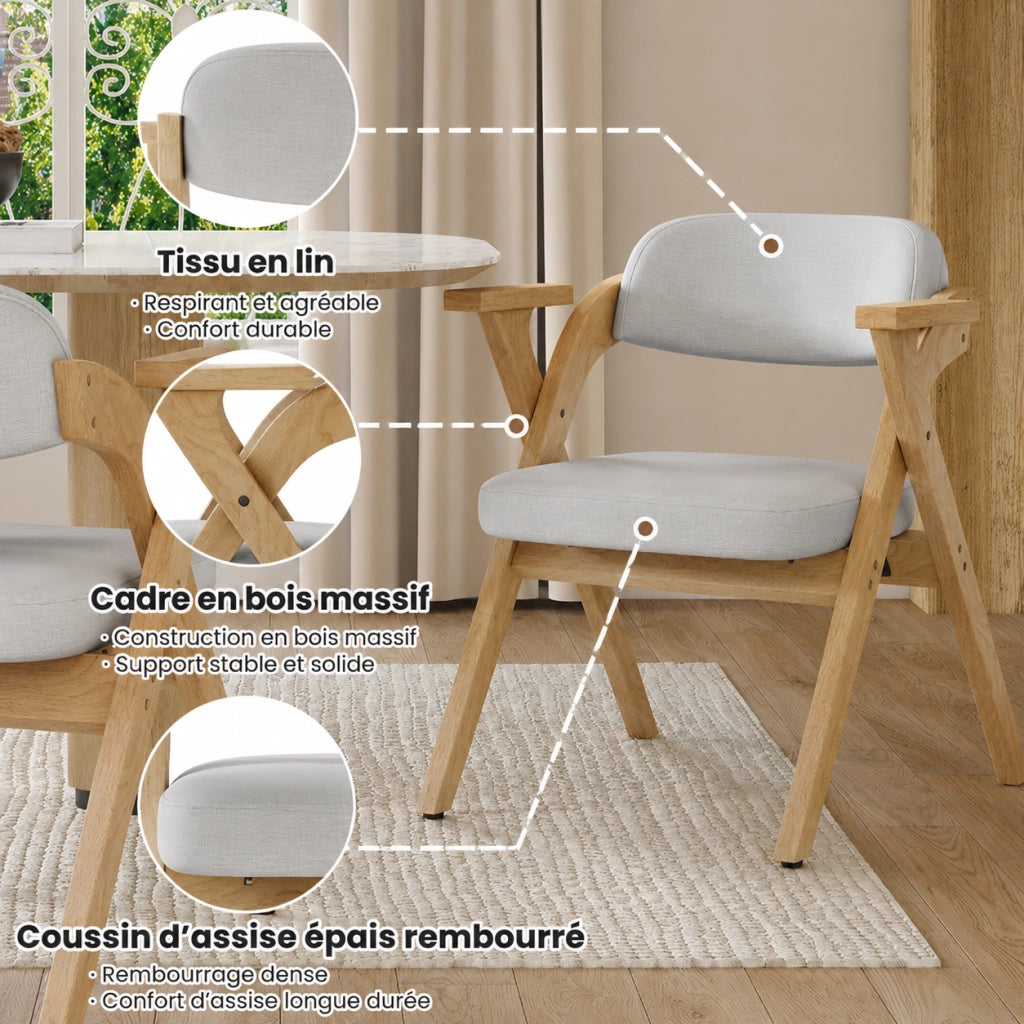 Set di 4 sedie da pranzo pieghevoli con braccioli in legno grigio