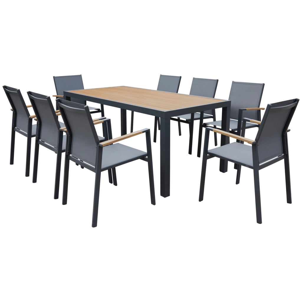 Set di mobili da giardino PALERMO in textilene grigio con 8 posti a sedere - alluminio antracite ed effetto legno