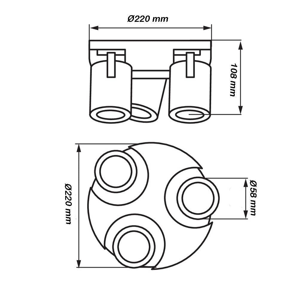 Plafoniera lampada da soffitto Rotonda bianca faretto direzionabile e attacco per lampade GU10 ad 3 diffusorI