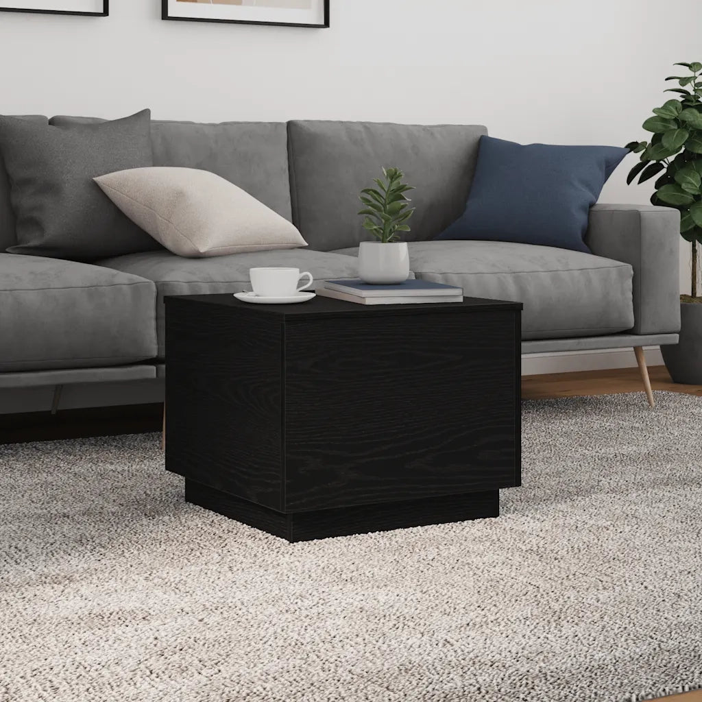 Tavolino da Salotto con Luci LED Rovere Nero 50x50x40 cm 862259