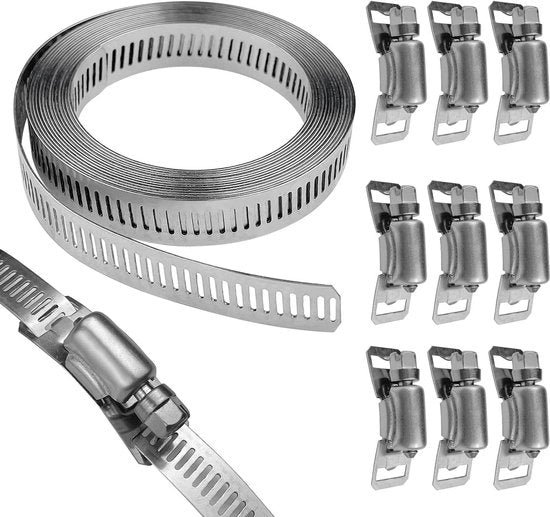 Set di Viti per Tubi in Acciaio Inossidabile - 300 cm - 10 Pezzi - Grande Diametro - Tubi da Lavatrice