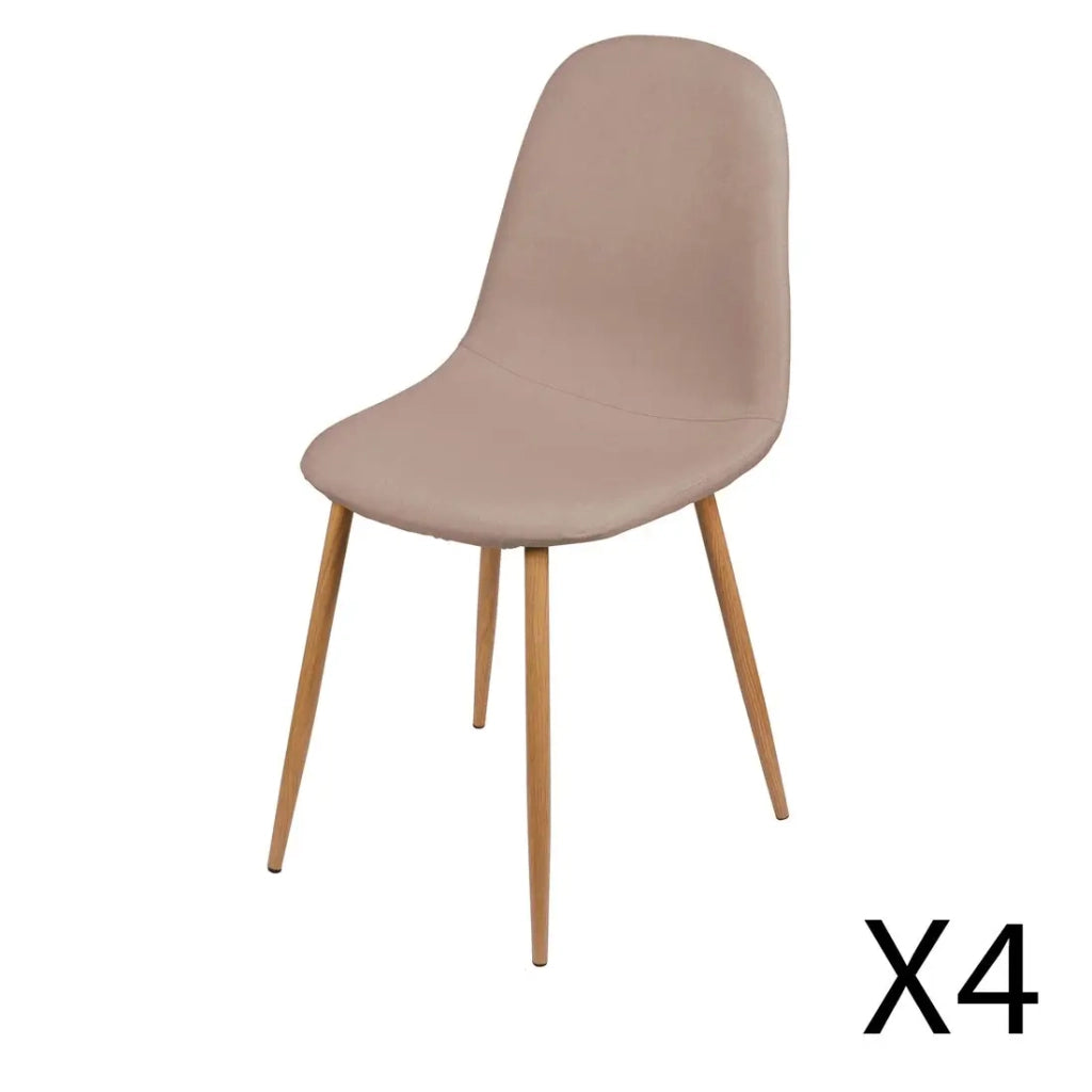 Set di 4 sedie in tessuto color taupe con gambe in metallo effetto legno – 45x87x54 cm, altezza seduta 49 cm – Collezione NORDICA