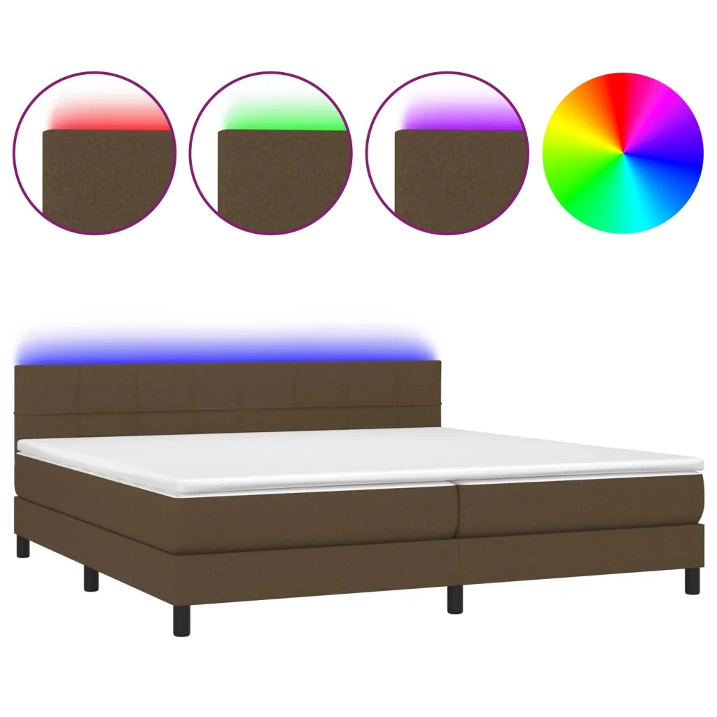 Letto a Molle Materasso e LED MarroneScuro 200x200cm in Tessuto 3133184