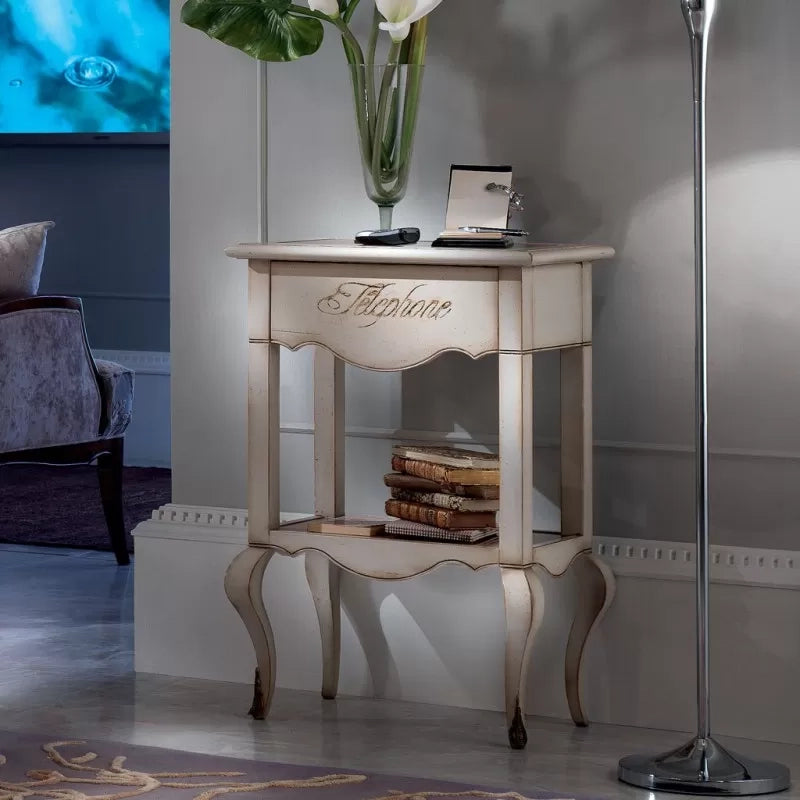 Porta telefono 1 cassetto legno bianco shabby 55x35x81 - Mobili 2G