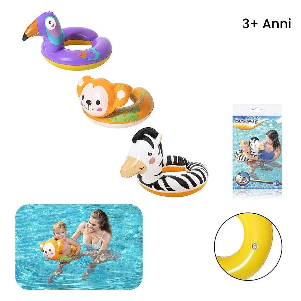 Trade Shop - Ciambella Salvagente Gonfiabile Bambini Con Testa Animali Safari Assortiti 36112 -
