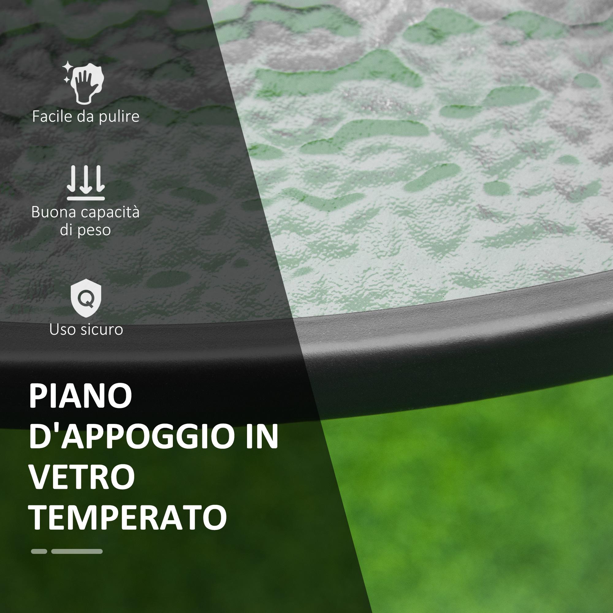 Tavolo da Giardino Ø106,5x71 cm in Acciaio e Vetro Nero