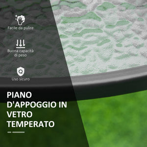 Tavolo da Giardino Ø106,5x71 cm in Acciaio e Vetro Nero