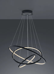 AARON SOSPENSIONE LED ANTRACITE 3 ANELLI CON TECNOLOGIA " WIZ " MULTIFUNZIONE D. 80CM 3000-6000K 9200LM 78W