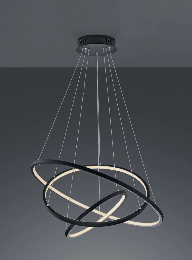 AARON SOSPENSIONE LED ANTRACITE 3 ANELLI CON TECNOLOGIA " WIZ " MULTIFUNZIONE D. 80CM 3000-6000K 9200LM 78W