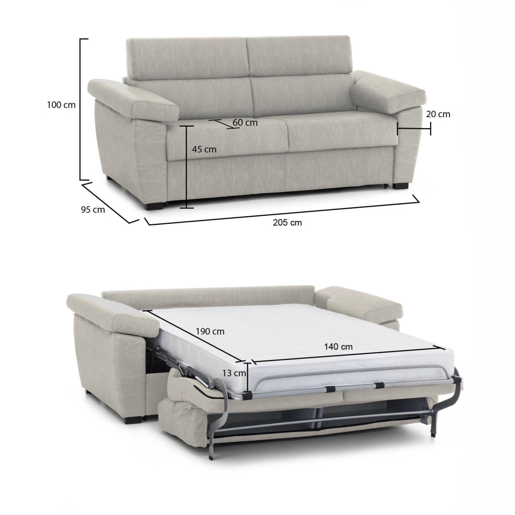 Fisciano, Divano Letto 2 Posti Sfoderabile Made in Italy, 205x95 cm Beige