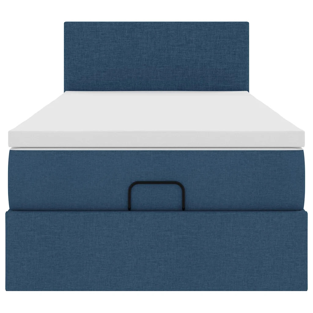 Pouf Letto con Materasso e LED Blu 100x200 cm in Tessuto