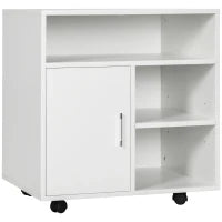 Mobiletto Porta Stampante con Ripiani Aperti e Armadietto in Legno, 60x50x65.5cm, Bianco