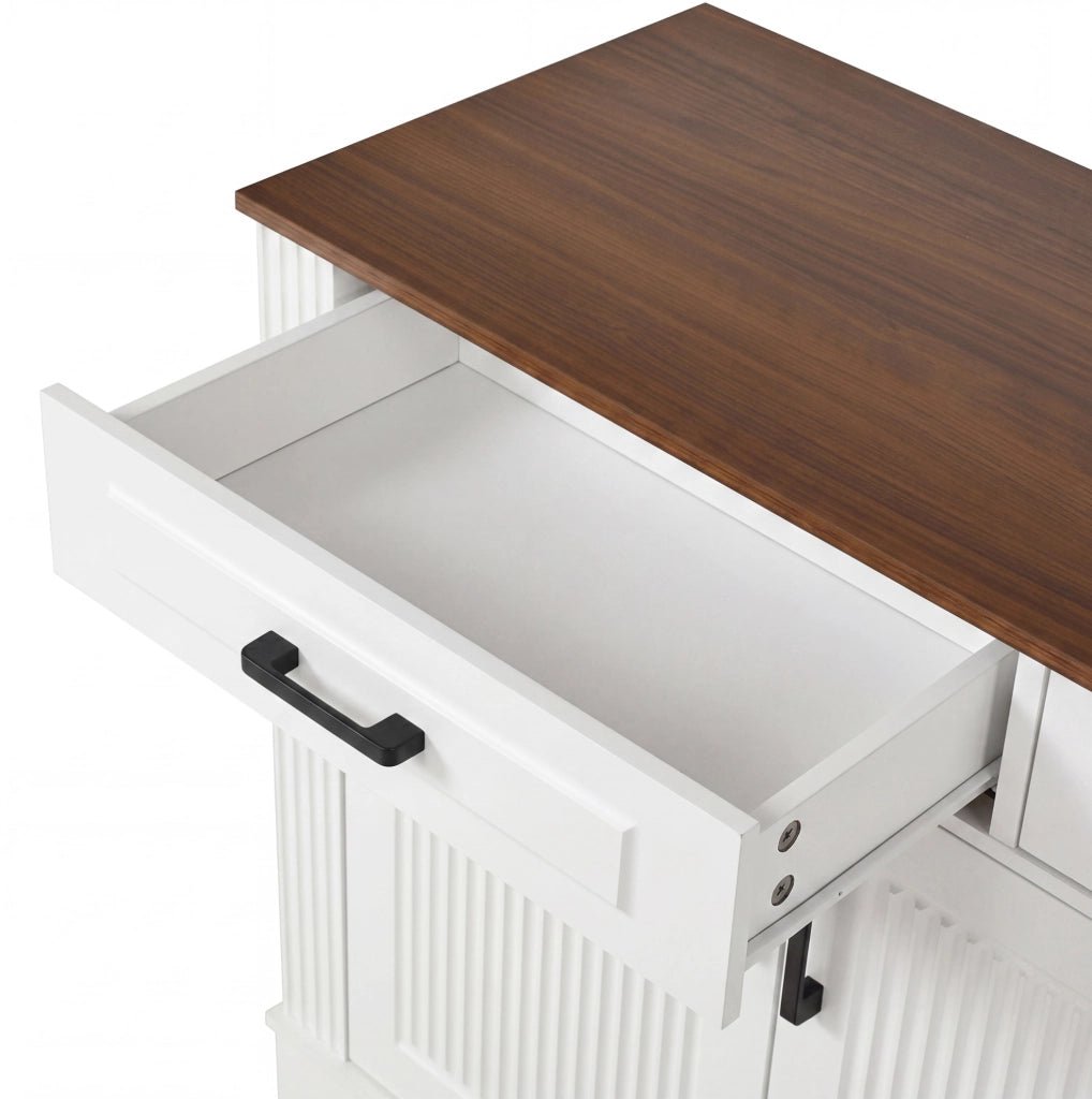 Credenza 160x40x75 cm bianca in MDF， 4 ante e 3 cassetti