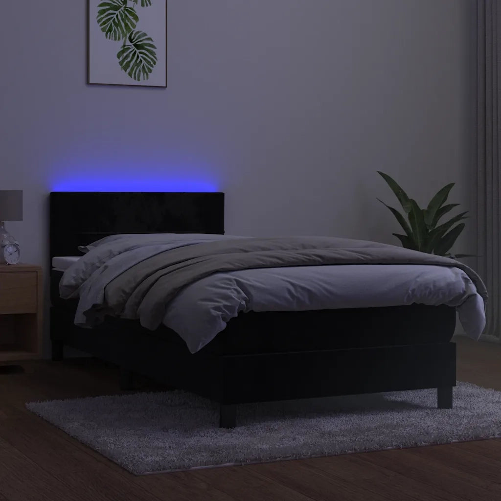 Letto singolo | Letto per adulti | Letto a Molle con Materasso e LED Nero 90x190 cm in Velluto