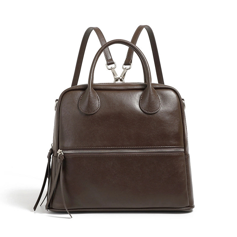 Borsa a tracolla da donna in vera pelle, modello tote o hobo, marrone.