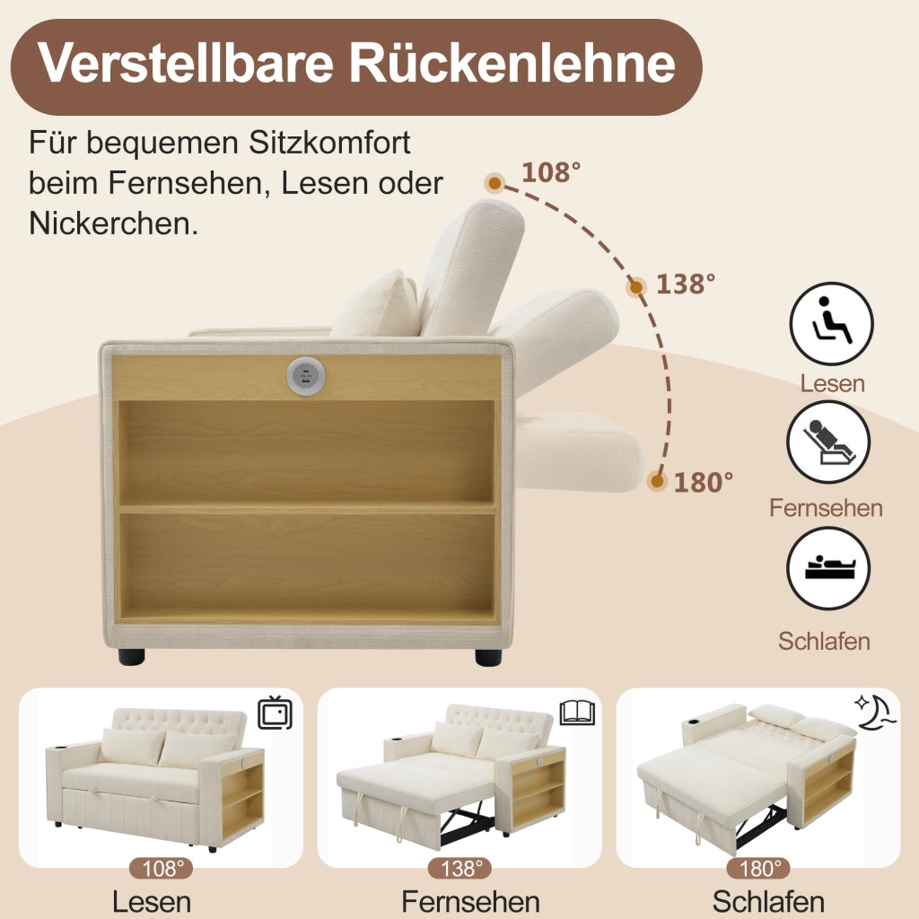DIVANO LETTO 140x137x84 cm in Chenille Beige, 2 posti, 2 cuscini