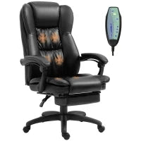 Sedia da Ufficio ad Altezza Regolabile con 6 Punti Massaggianti, in Finta Pelle, 68.5x68.5x113-121 cm, Nera