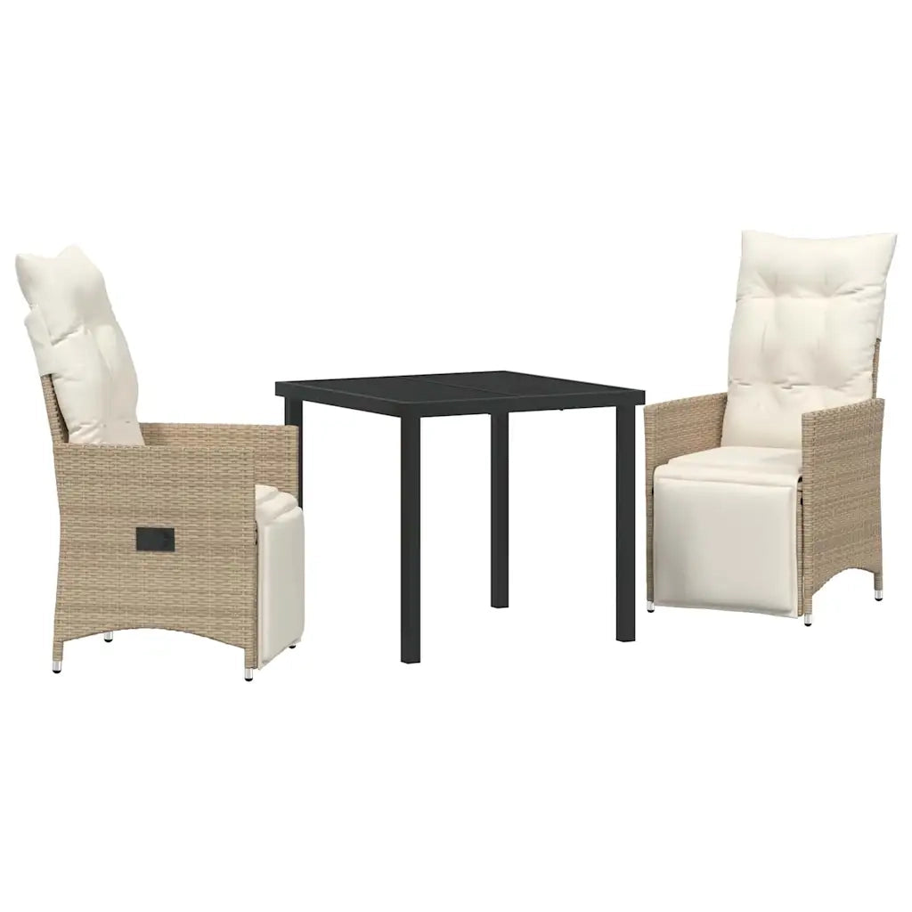 Set da Pranzo per Giardino con cuscino 3 pcs Beige polyrattan 3379583
