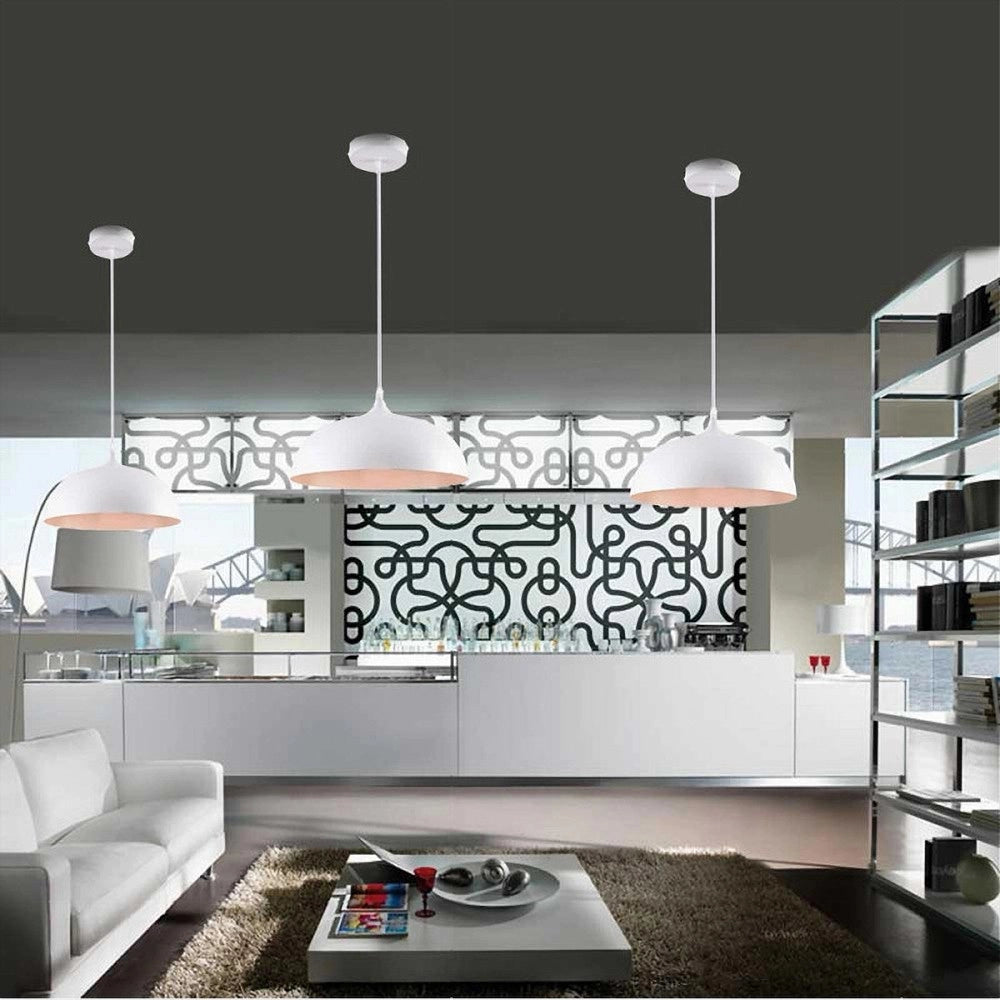 Trade Shop - Lampadario A Sospensione Soffitto E27 Ferro Paralume Moderno Elegante Cupola B90 - Bianco