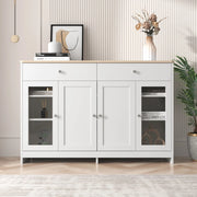 Credenza e Madia con 4 Ante di cui 1 in Vetro; 2 Cassetti e Ripiani Regolabili; Stile Country; in MDF; 120??37??80 cm; Bianco