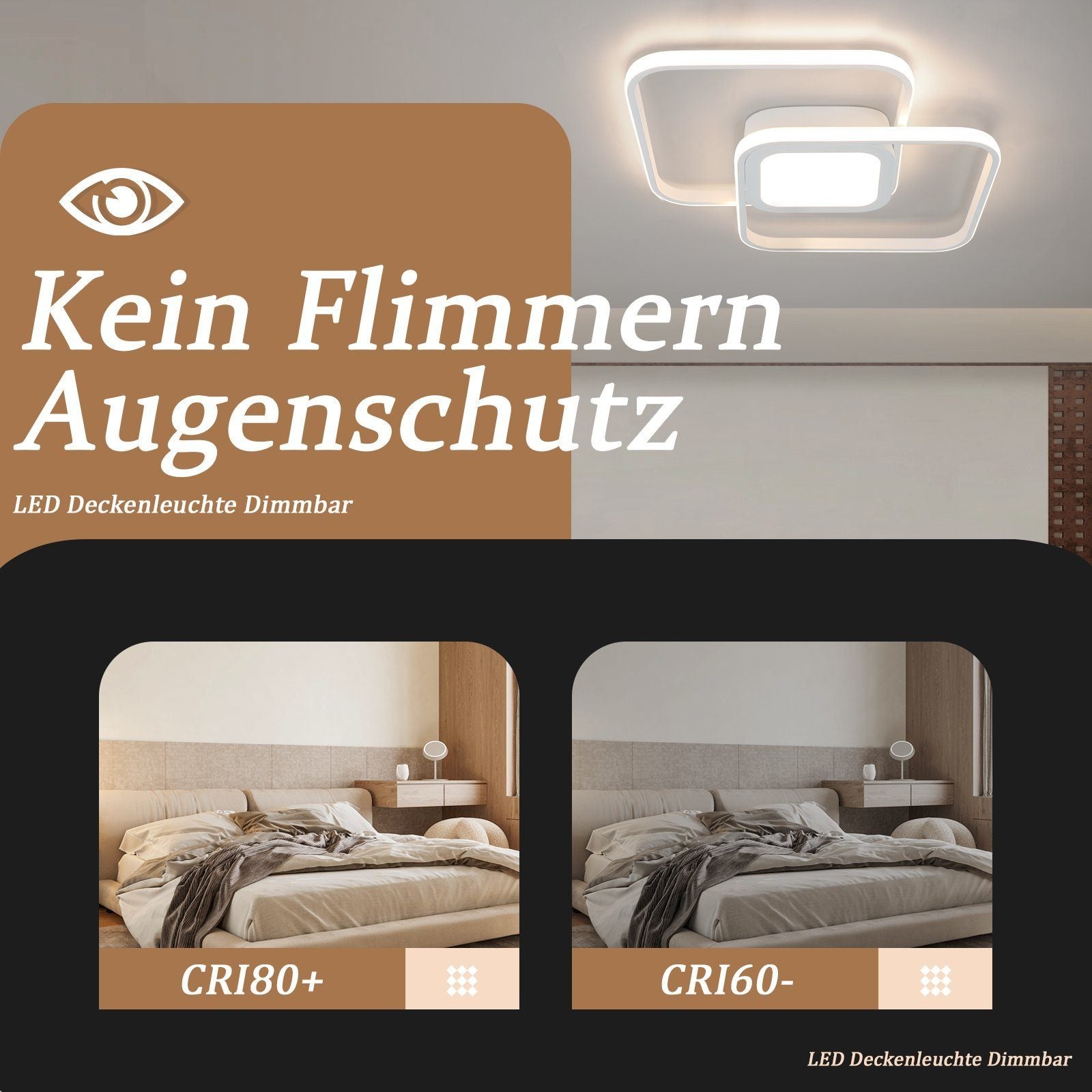 ZMH Lampada da soffitto LED Bianco 48W Quadrato  dimmerabile Classico con telecomando