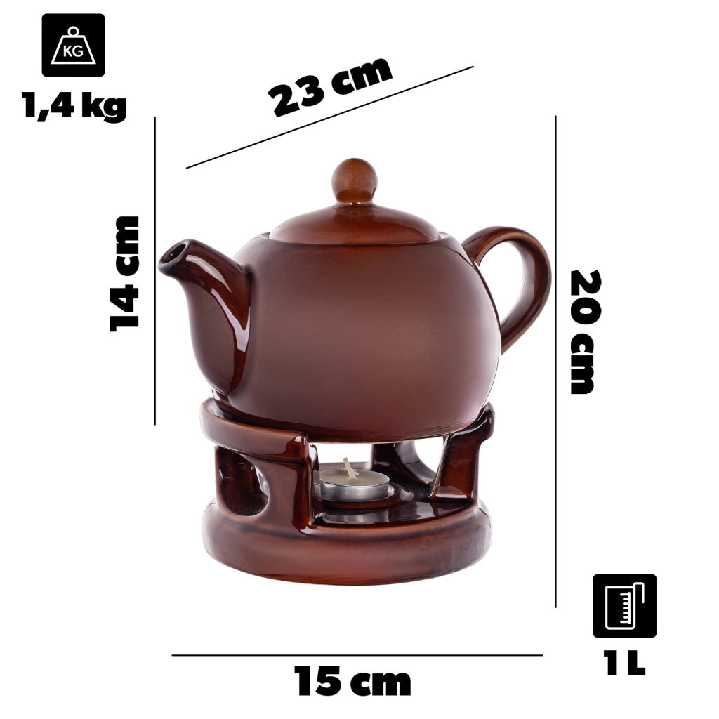 Teiera KADAX con scaldavivande, 1 litro, in ceramica, ideale come regalo.
