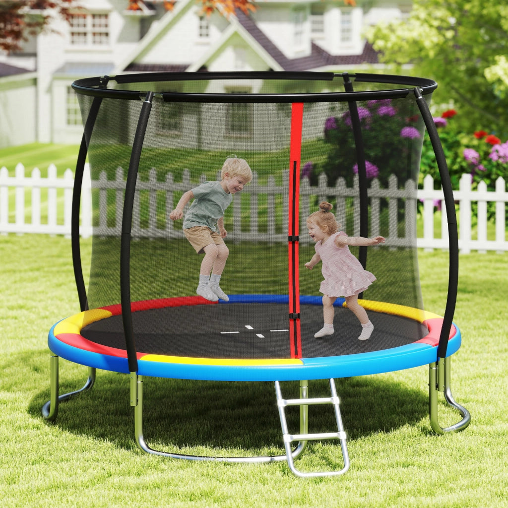 Trampolino da esterno 366 cm con rete di sicurezza e scala-Trampolino ricreativo pesante per bambini e adulti Colorato