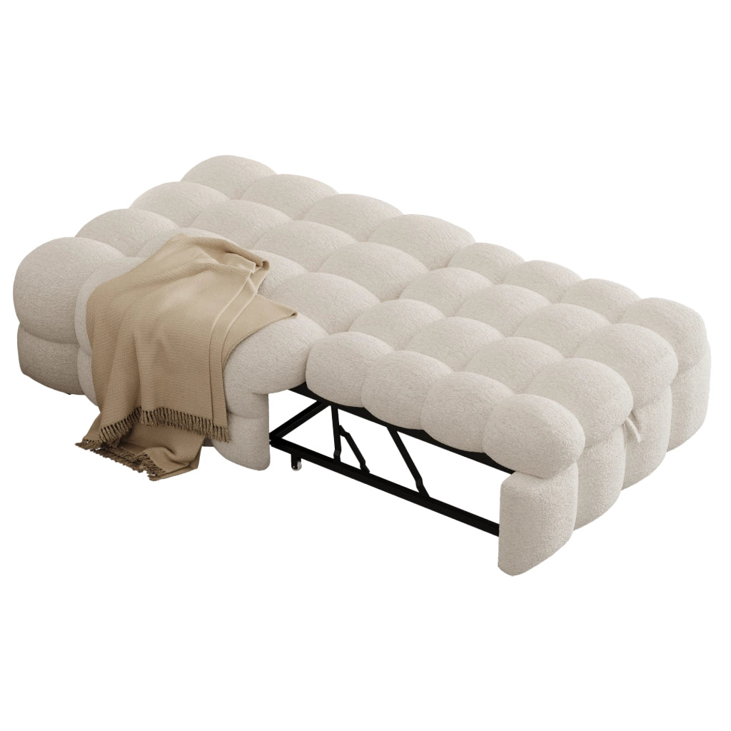 Divano Letto Convertibile 1 Posto 2 in 1 con Pouf; Seduta Imbottita Morbida Salvaspazio; in Teddy Beige