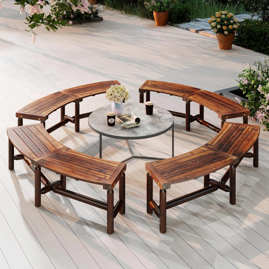 Panca da giardino resistente alle intemperie per 3 persone, panca da balcone in legno massello carbonizzato, panca da giardino, panca da terrazza fino a 360 kg, panca in legno curvo, panca da